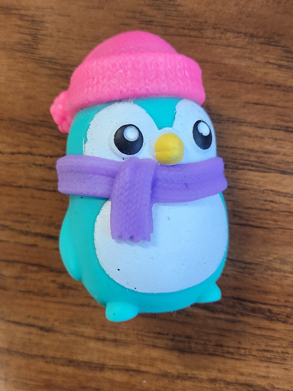 Turquoise Penguin Dog & Bird Squeaky Toy with Pink Hat and Purple Scarf